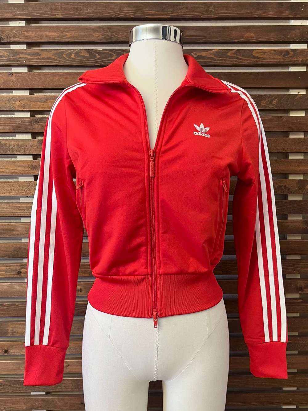 NWT Adidas Retro Red 3 White Stripe Zip Athletic Sports Jacket XS Retail $80.00